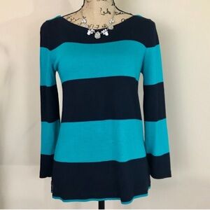 J.Crew Aqua & Navy Wide Stripe Boatneck Tee – XS {G29}